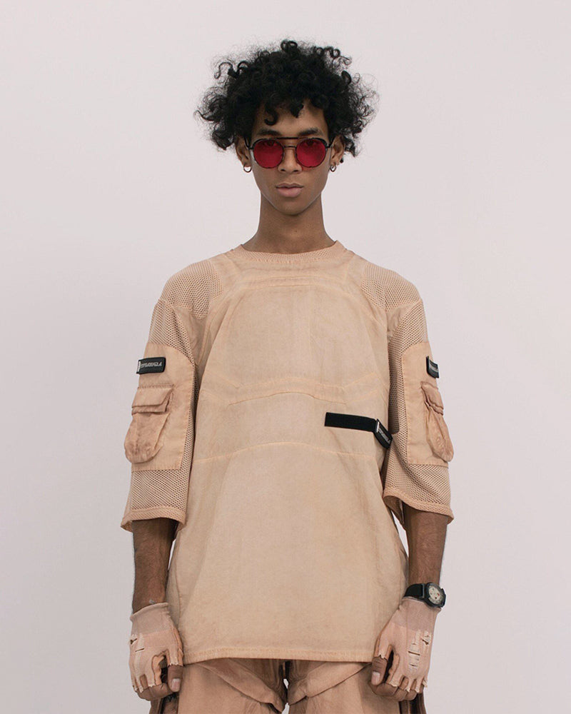 Wasteland Dirty-Dye Mesh Velcro Loose Pocket T-Shirt