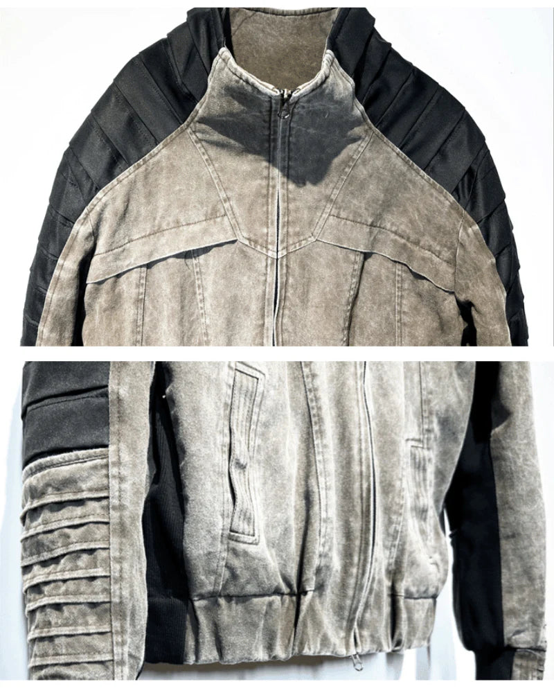 Post-Apocalyptic Wear Contrast Folded Trim Jacket