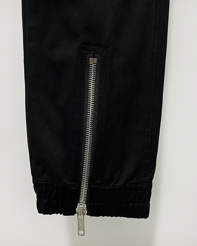 Deconstructed Multi‑Zip Drawstring Utility Jogger Pants