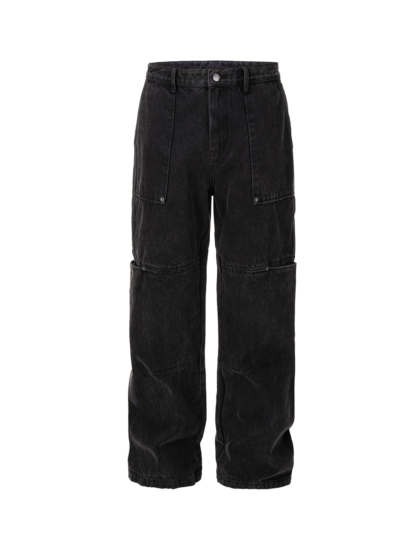 Washed Panel Multi-Pocket Straight-Leg Jeans