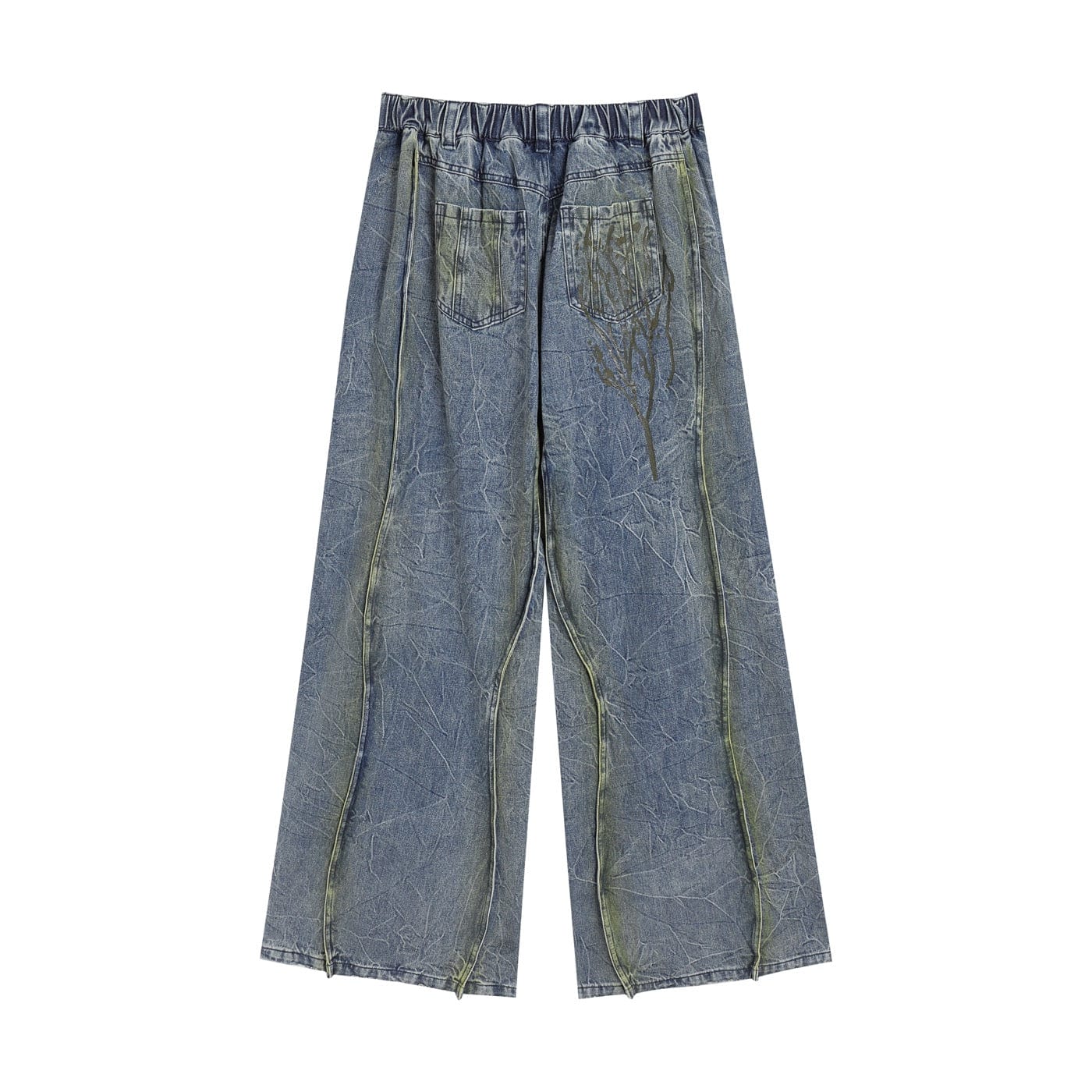 Ripple Spliced Washed Jeans