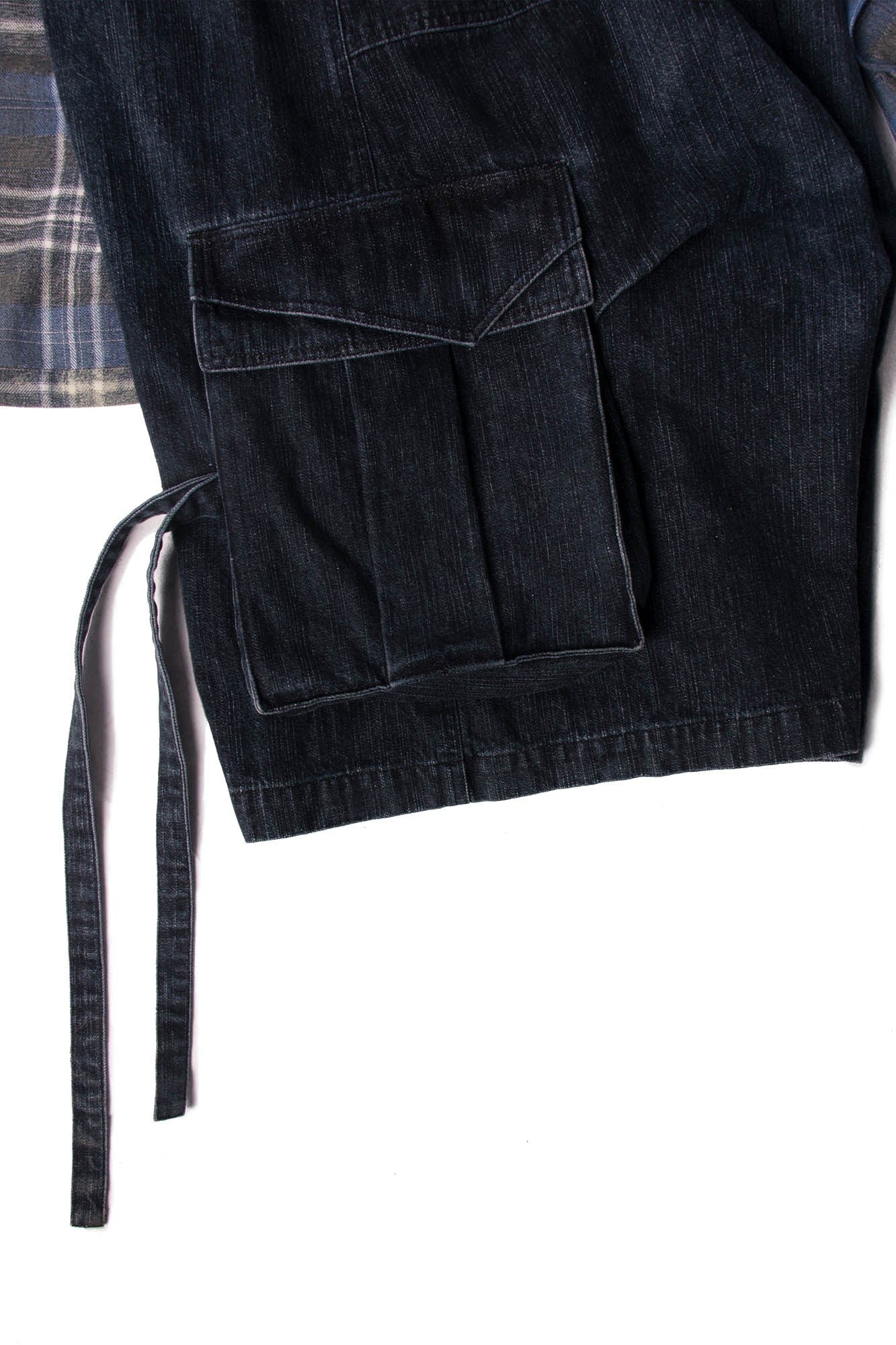Detachable Plaid Drape Denim Shorts