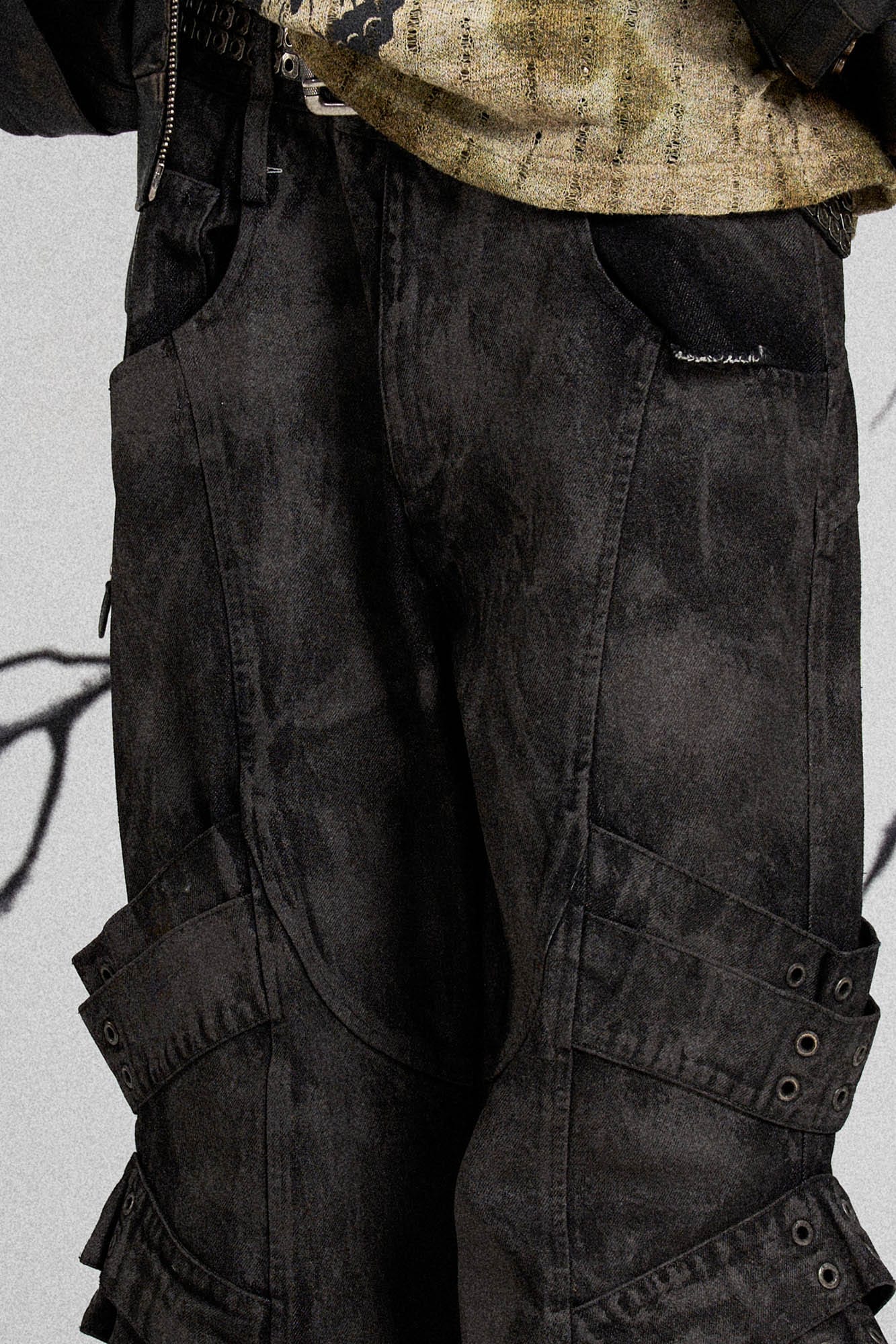 Mutation Layered Strap Distressed Wide-Leg Pants