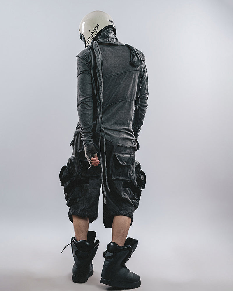 Spiral Cut Deconstructed Washed Long Sleeve T-Shirt