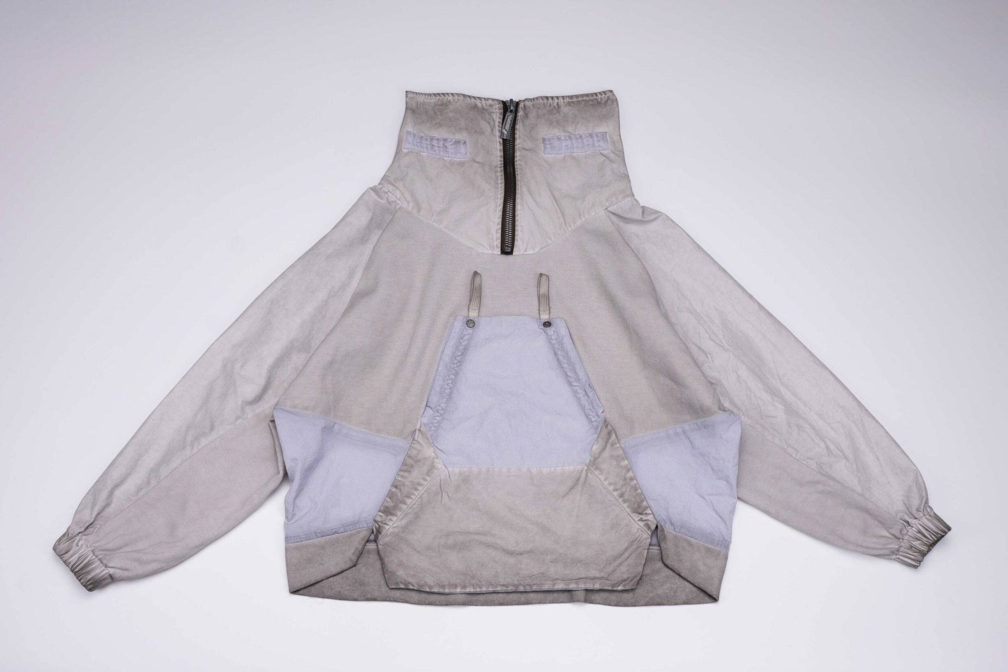 Wasteland Style Washed Patchwork Half-Zip Jacket