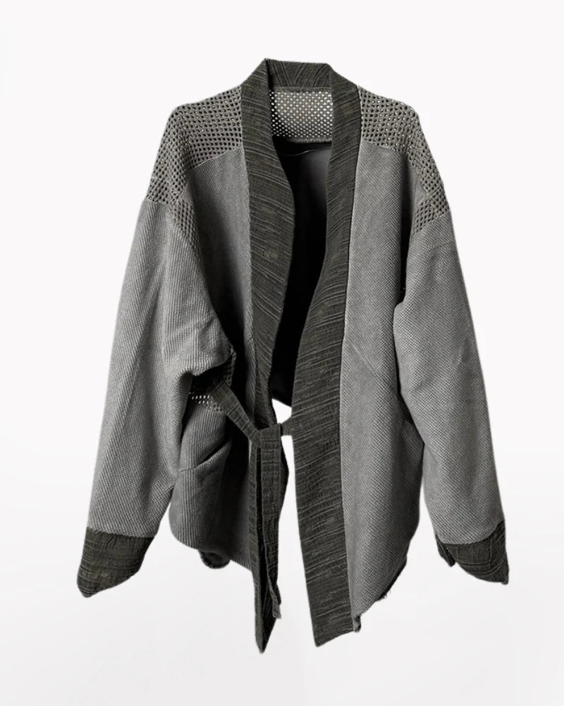 Color-Block Loose Cotton Kimono Jacket