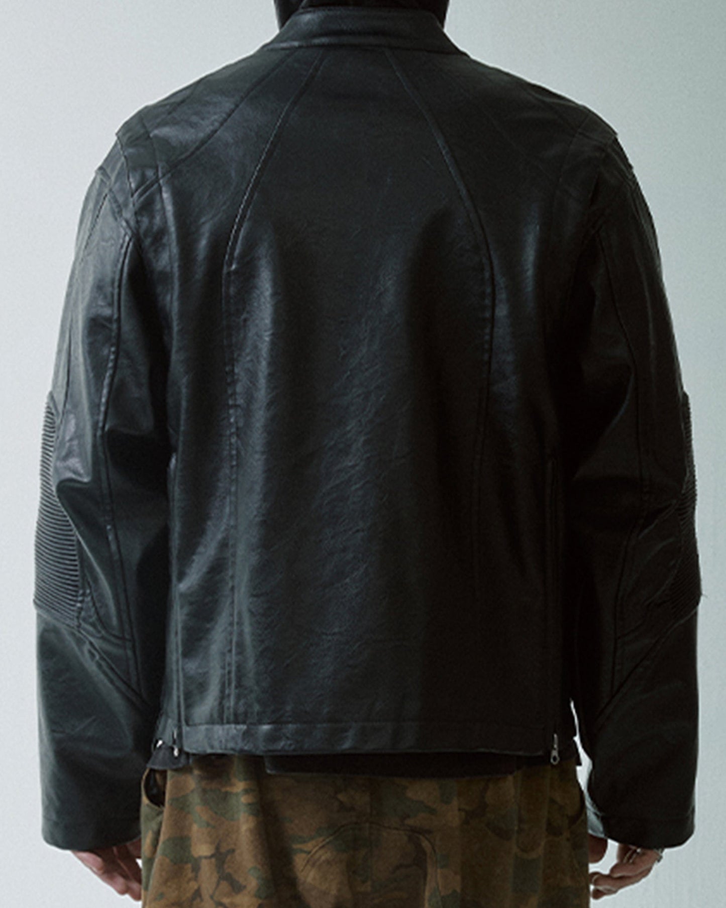 Modern Deconstructed Faux Leather Biker Jacket Black
