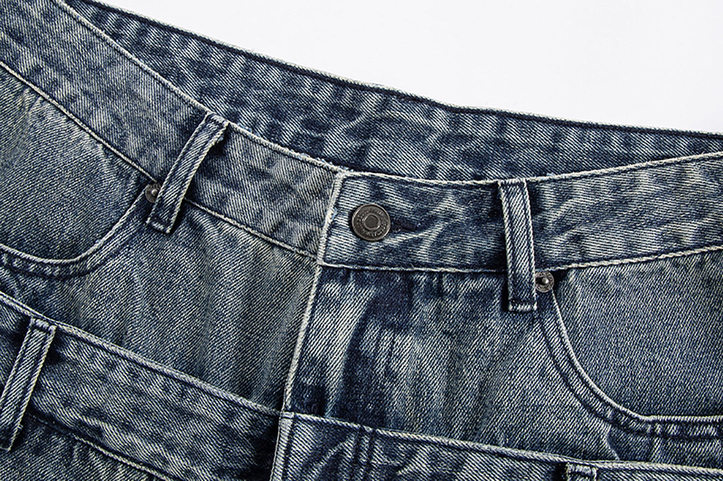 Double Waistband Washed Wide-Leg Jeans