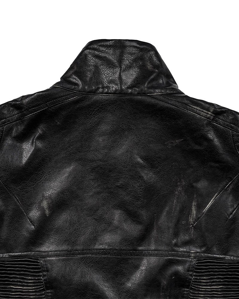 Distressed Midnight Fang Faux Leather Biker Jacket