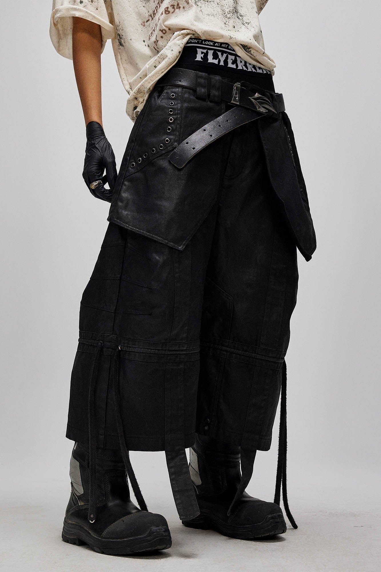 Waxed Layered Drape Strap Shorts