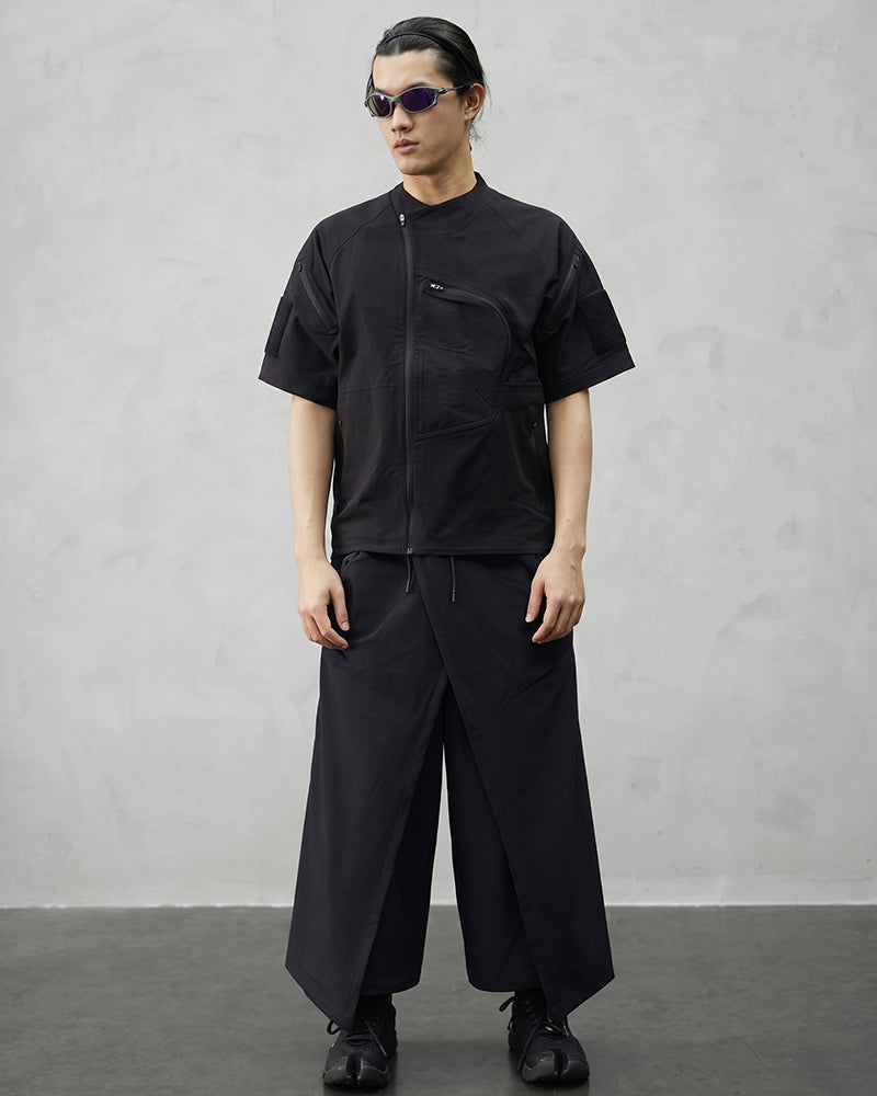 Asymmetric Zipper Seersucker Short Sleeve T-Shirt