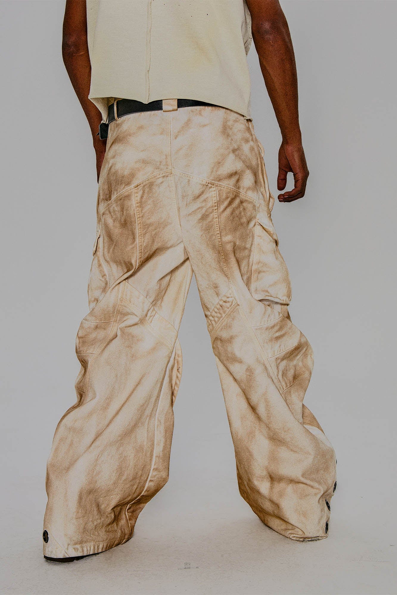 Rusted Double-Waist Multi-Pocket Curved-Leg Cargo