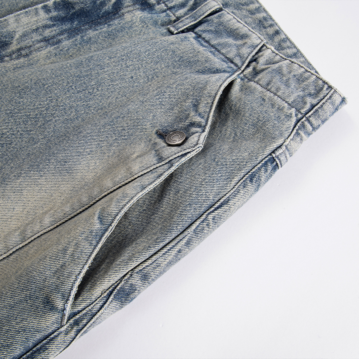 Washed Panel Adjustable-Hem Denim Pants