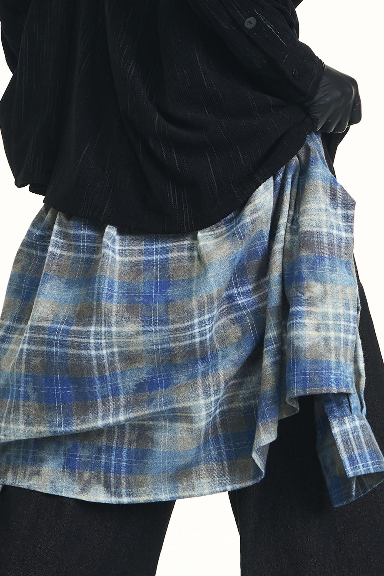 Detachable Plaid Flap Panel Wide-Leg Pants