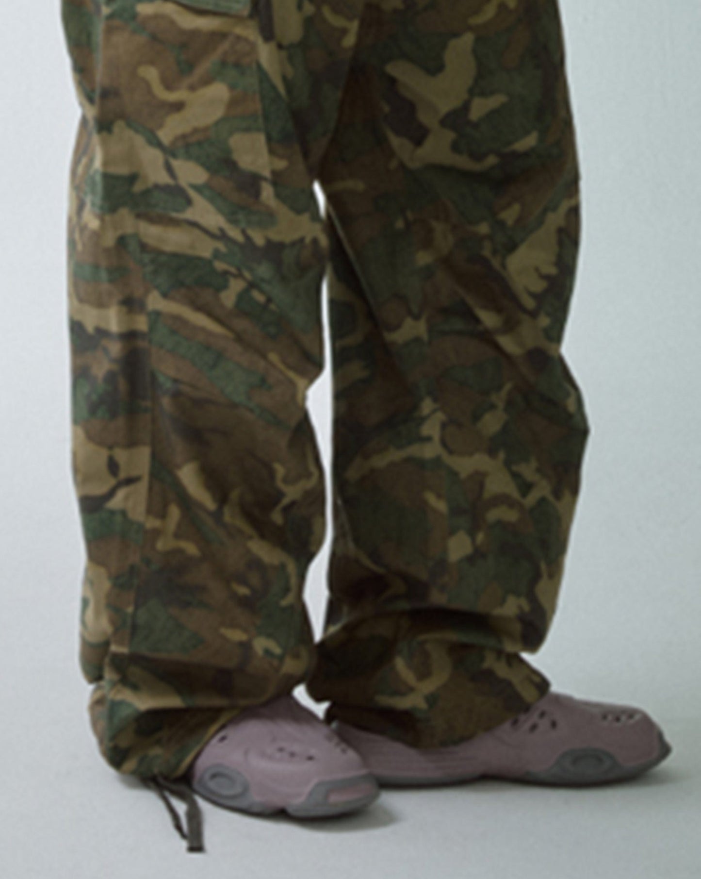 Wide-Leg Draw-String Camo Cargo Pants