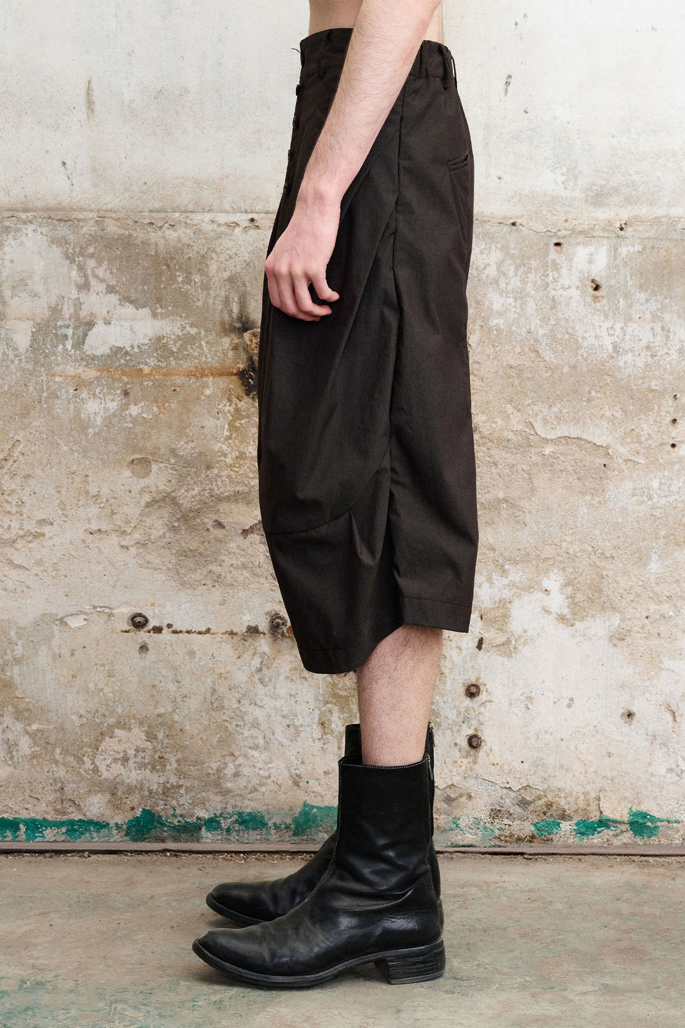 Pleated Button-Fly Shorts