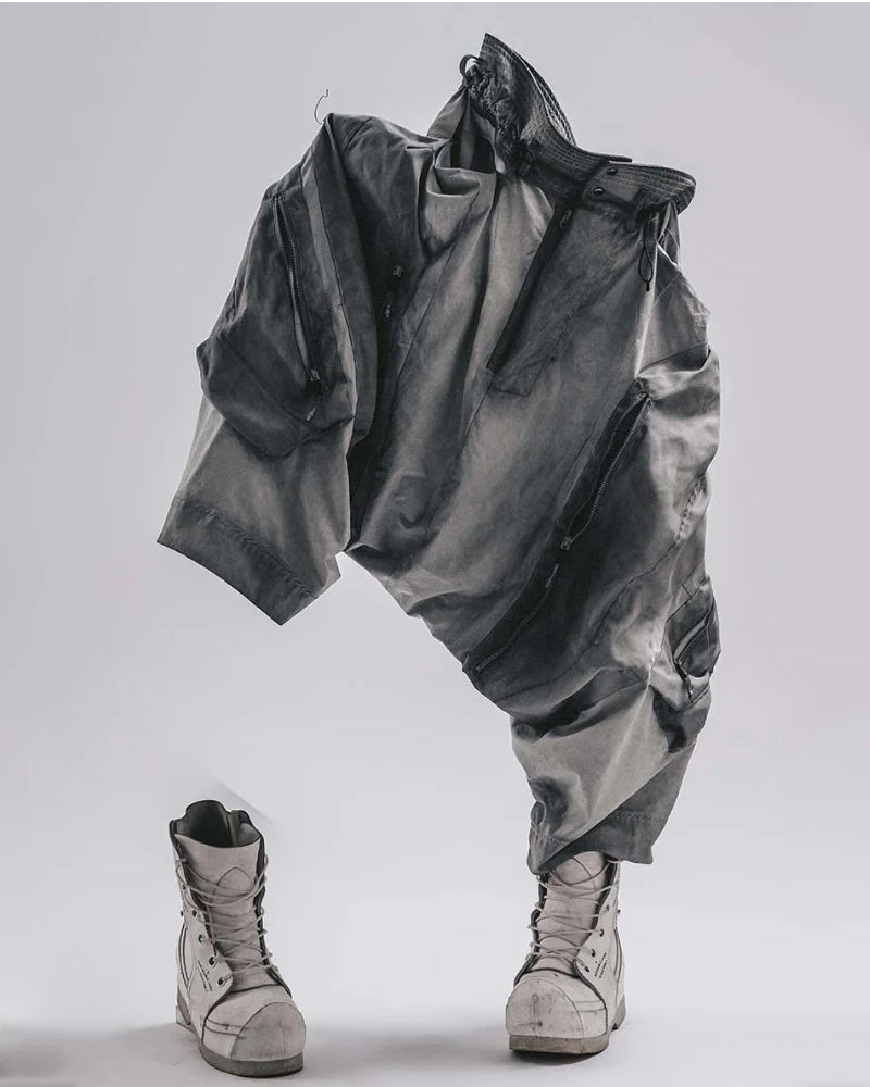 Post-Apocalyptic Wear Wash Patchwork Zipper  Pants