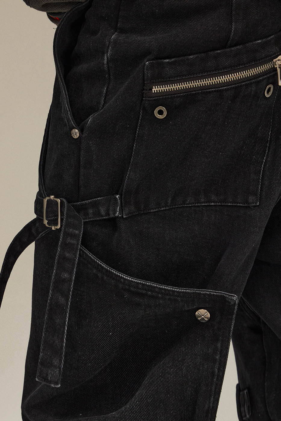 Spliced Faux-Layered Strap Zipper Pants