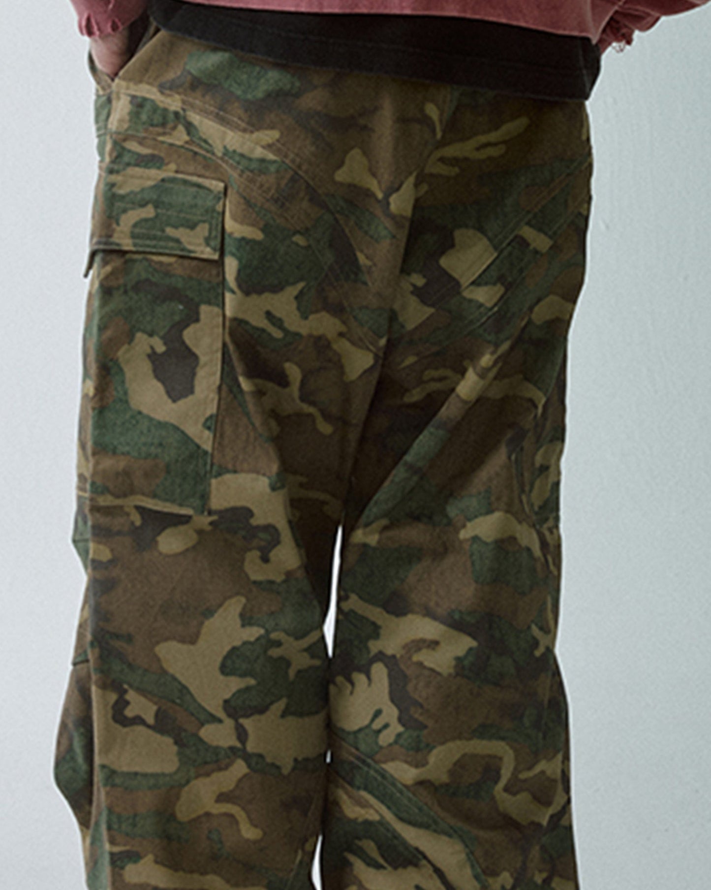 Wide-Leg Draw-String Camo Cargo Pants