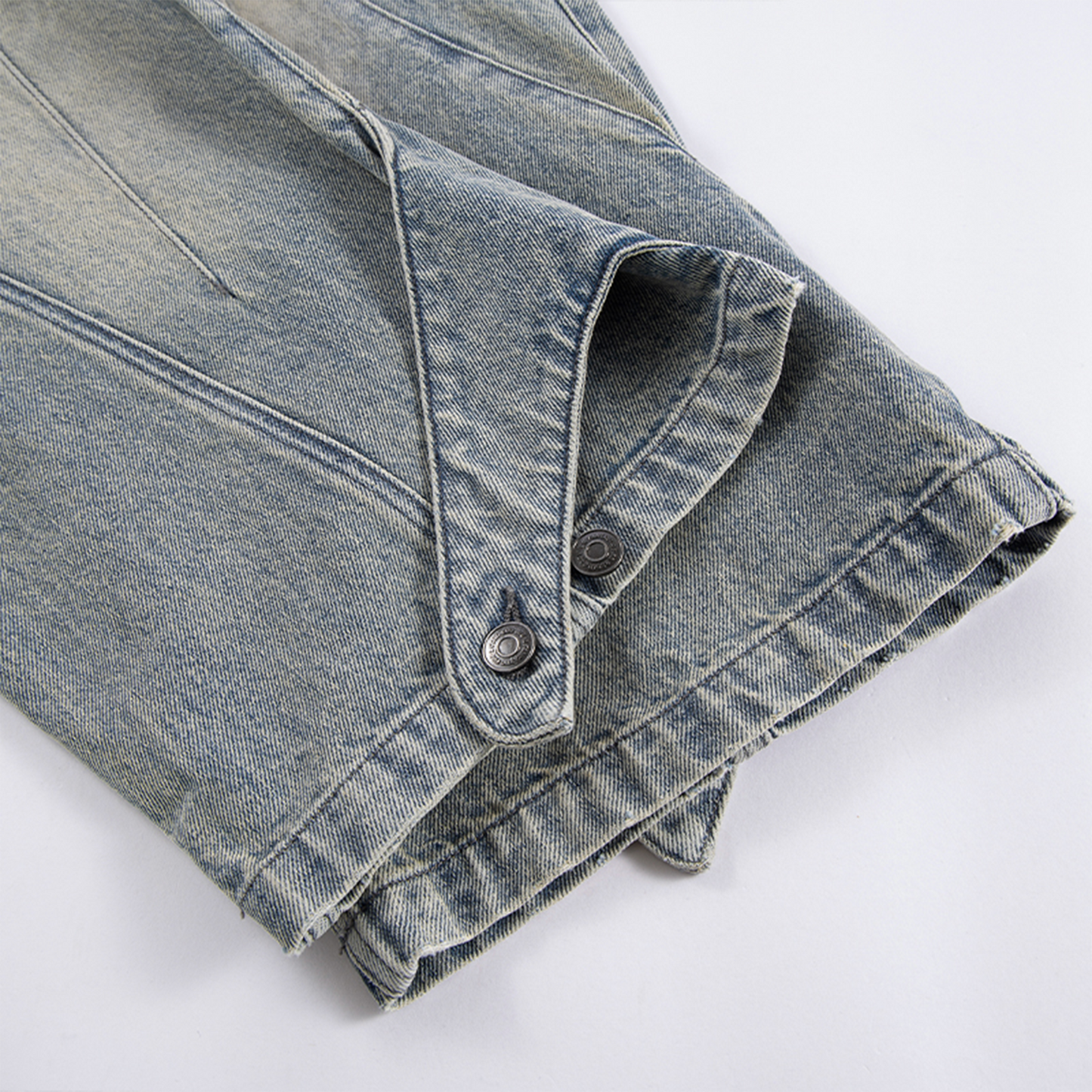 Washed Panel Adjustable-Hem Denim Pants
