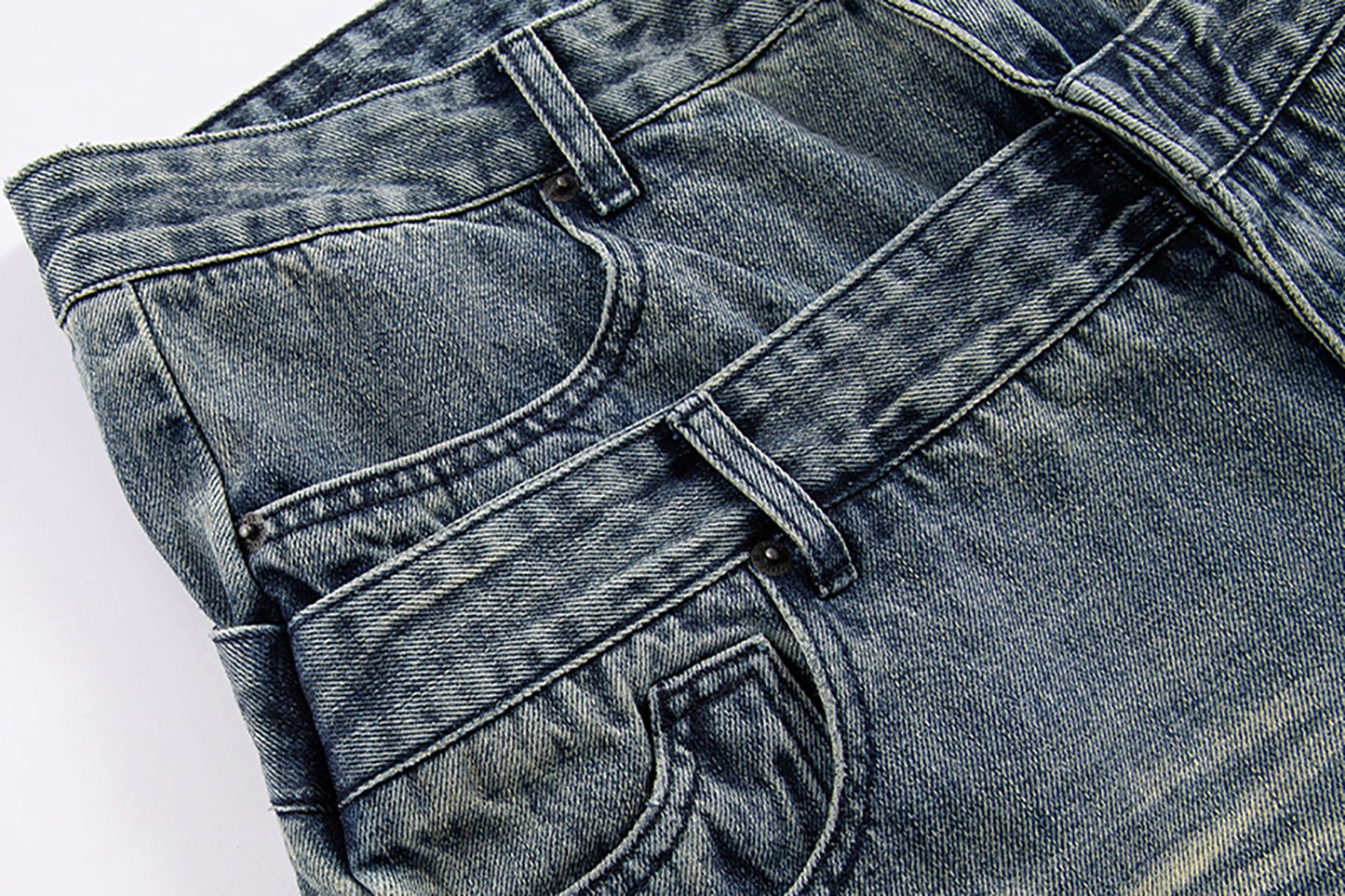 Double Waistband Washed Wide-Leg Jeans