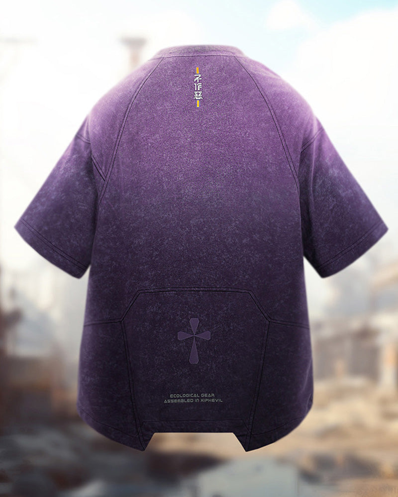 Cyberpunk Washed Gradient Discharge Print T-Shirt