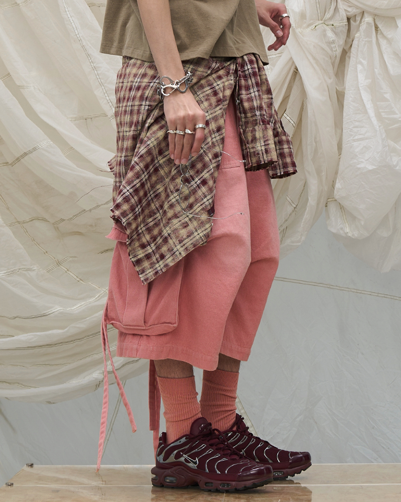 Washed Strap Drawstring Cargo Shorts