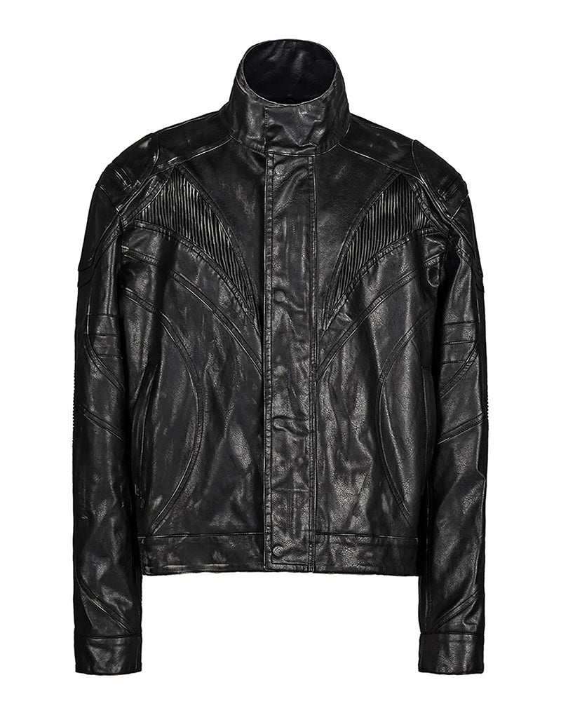 Distressed Midnight Fang Faux Leather Biker Jacket