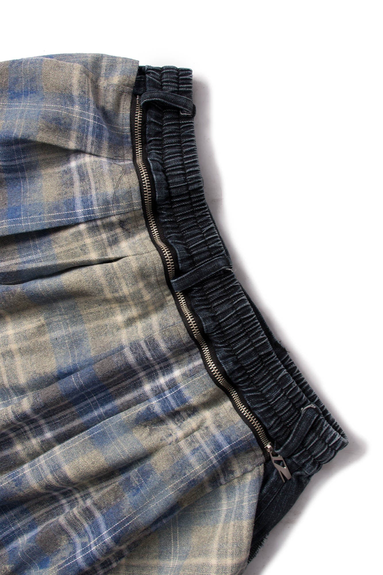 Detachable Plaid Drape Denim Shorts