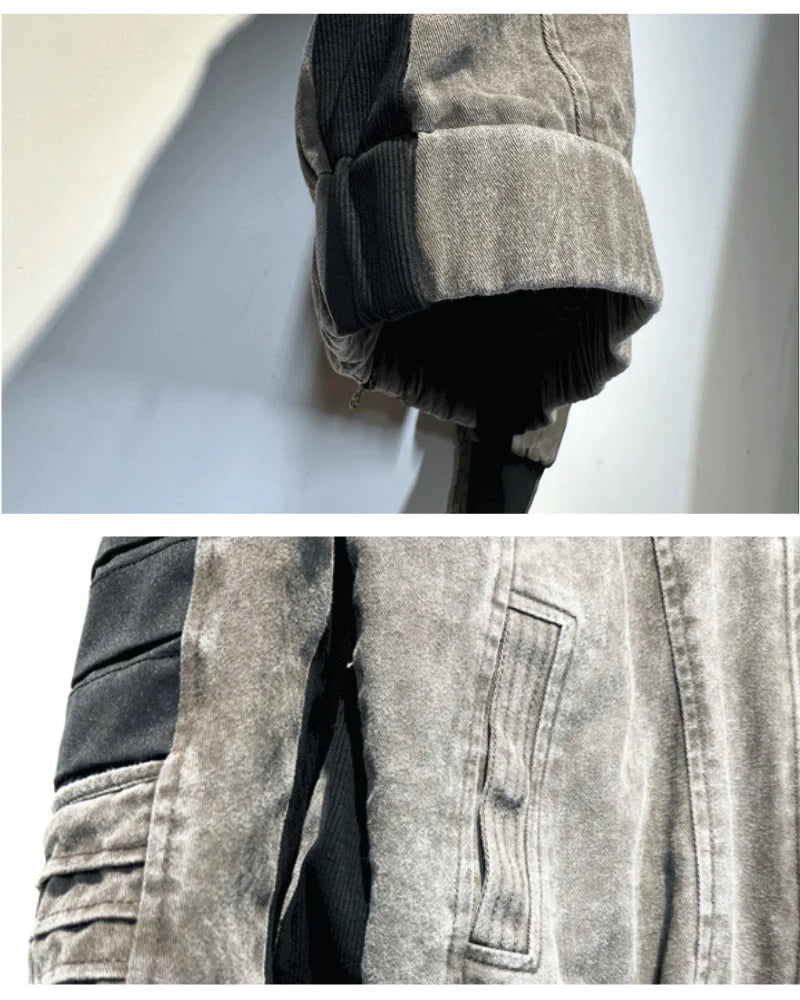 Post-Apocalyptic Wear Contrast Folded Trim Jacket