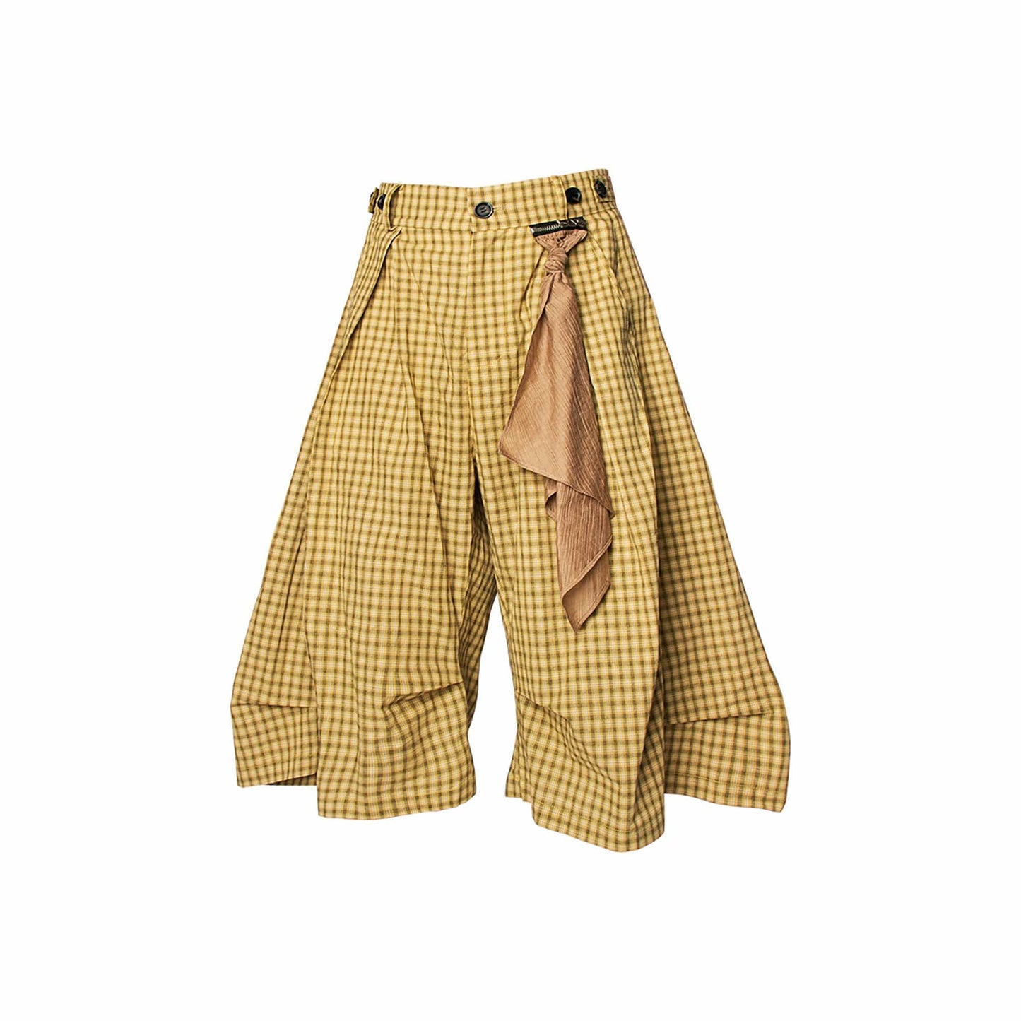 Detachable Scarf Grid Pleated Shorts