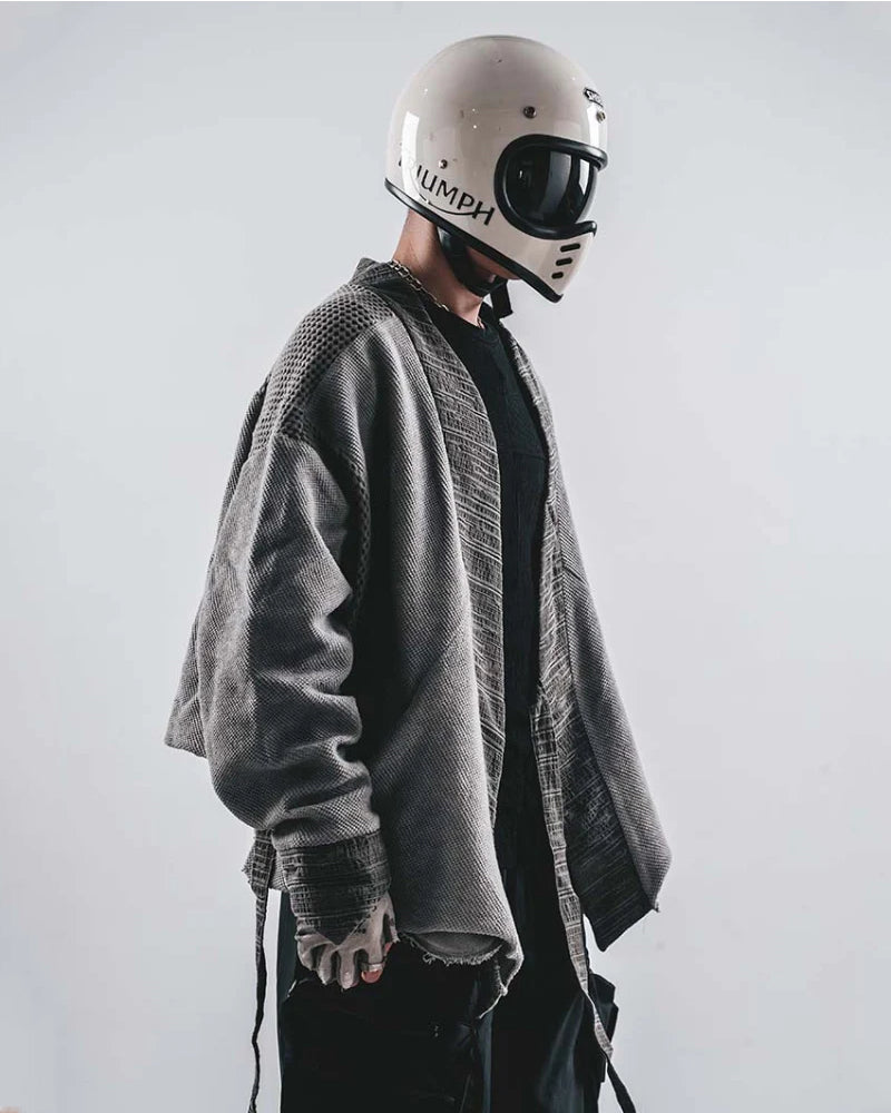 Wasteland Color-Block Loose Cotton Kimono Jacket