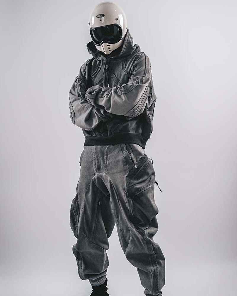 Post-Apocalyptic Layered Mesh Hooded Cropped Jacket