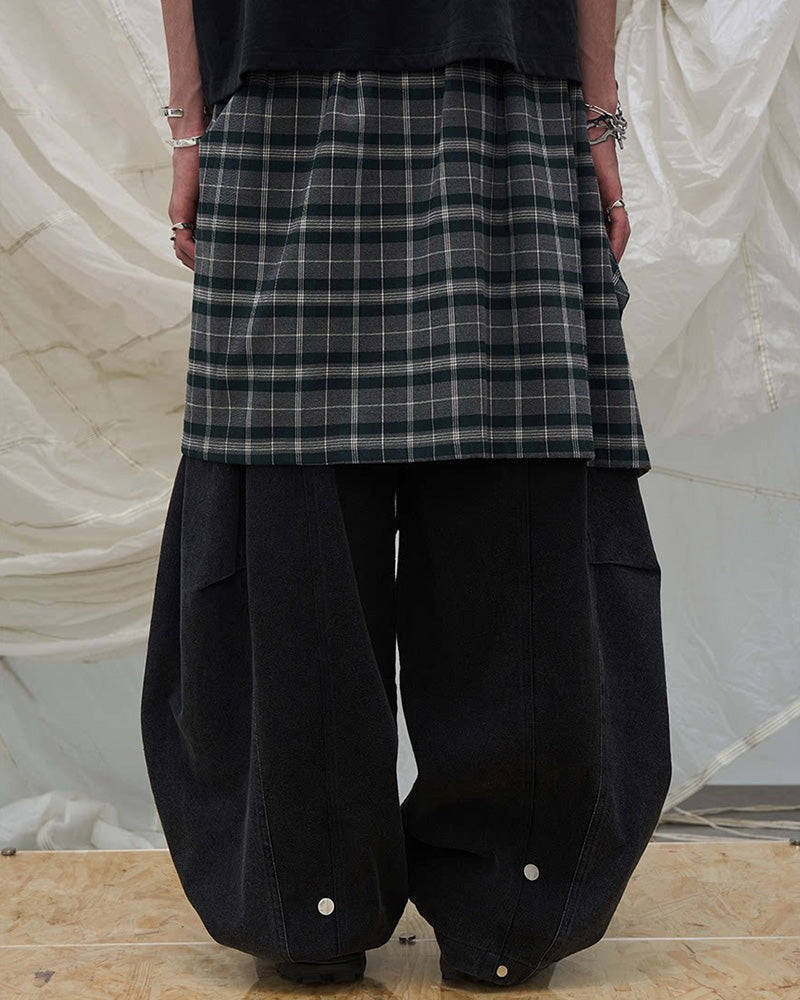Detachable Plaid Back Flap Spliced Jeans