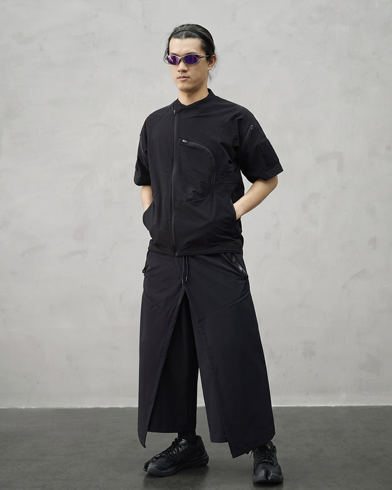 Asymmetric Zipper Seersucker Short Sleeve T-Shirt