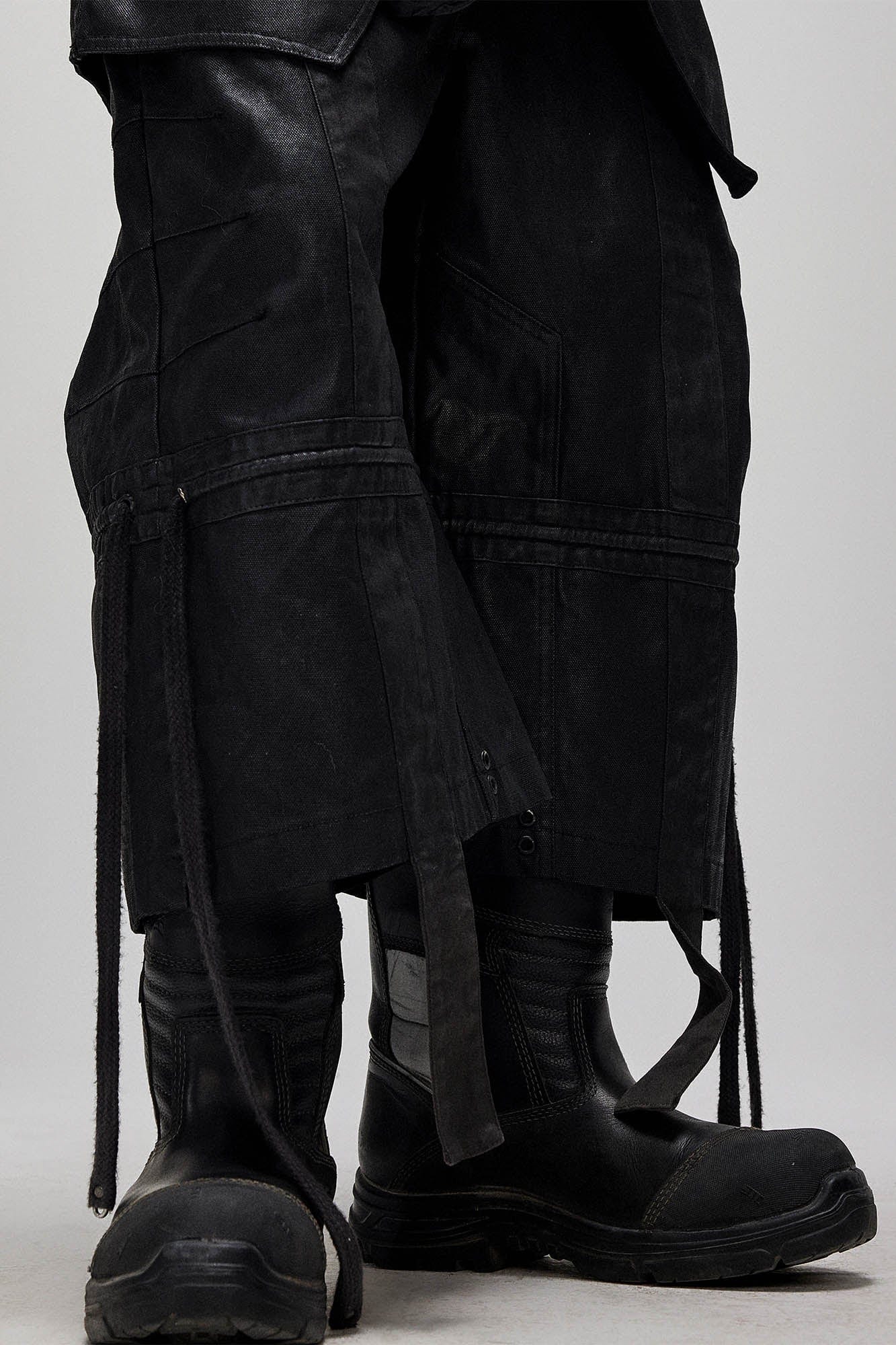 Waxed Layered Drape Strap Shorts