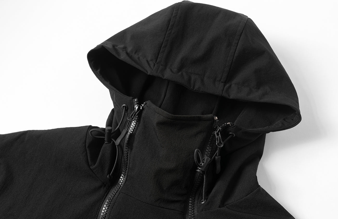 Dual-Placket Softshell Hooded Jacket
