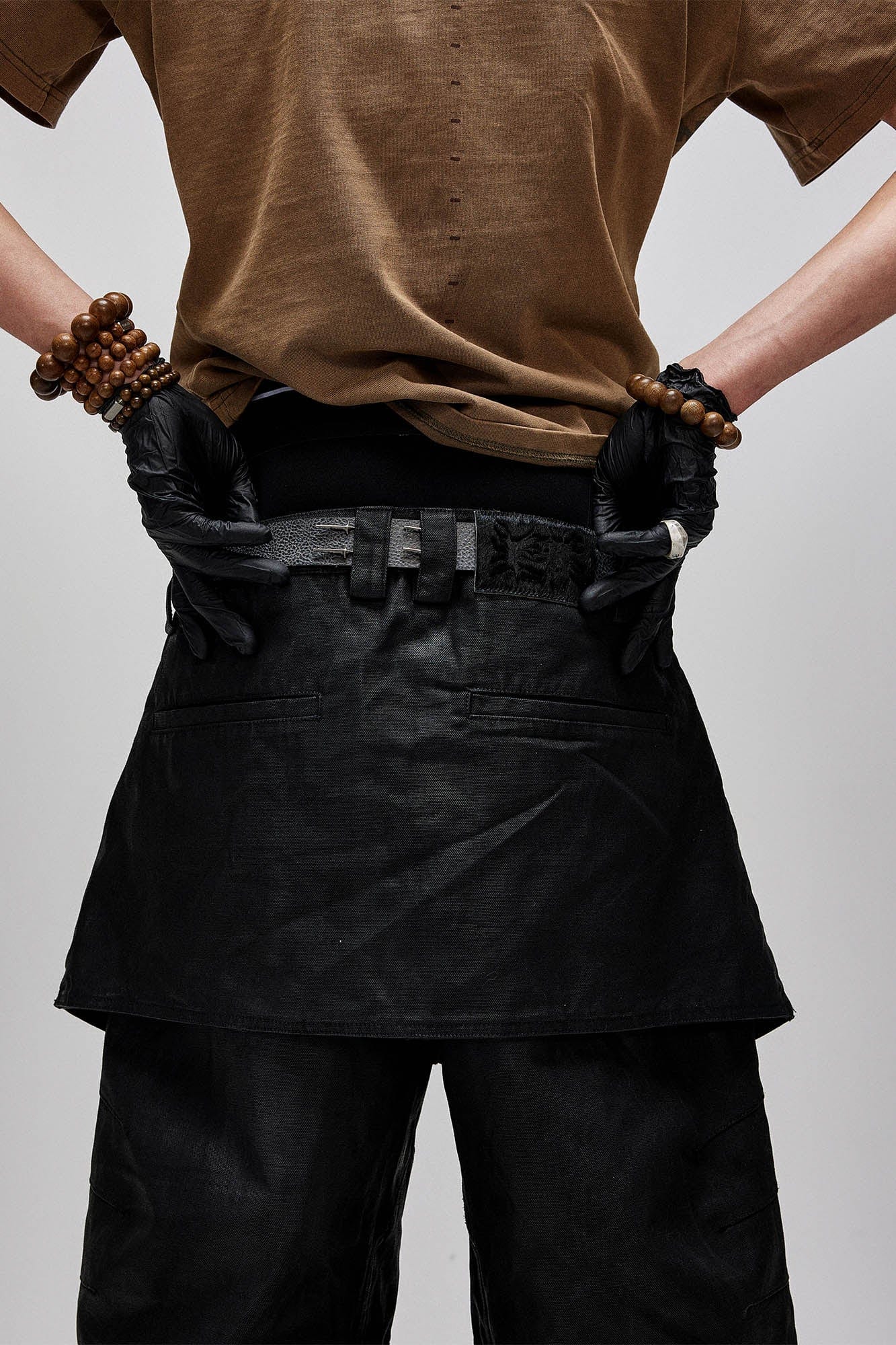 Waxed Layered Drape Strap Shorts