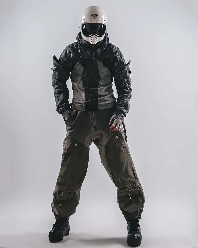 Post-Apocalyptic Hooded Mesh Color-Block Cape Jacket