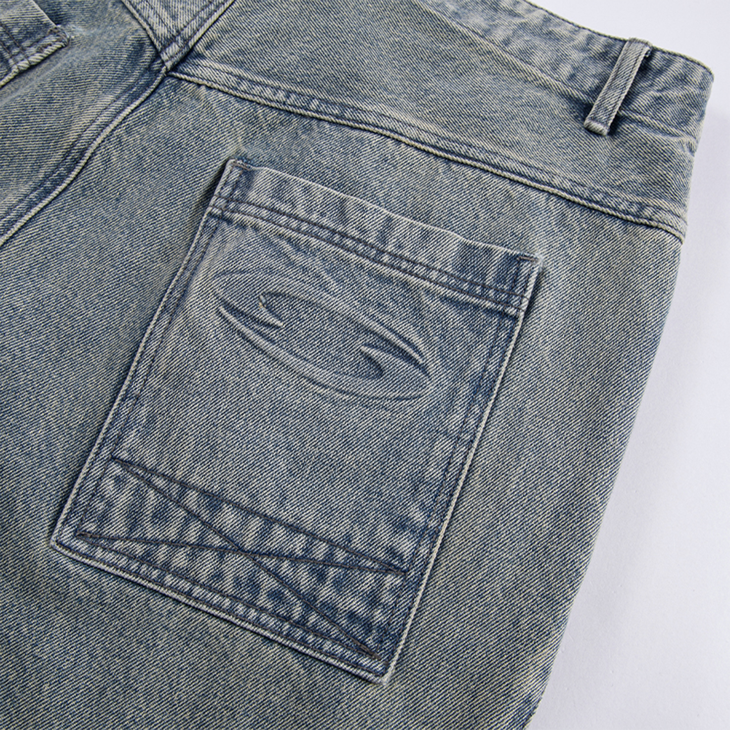 Washed Panel Adjustable-Hem Denim Pants