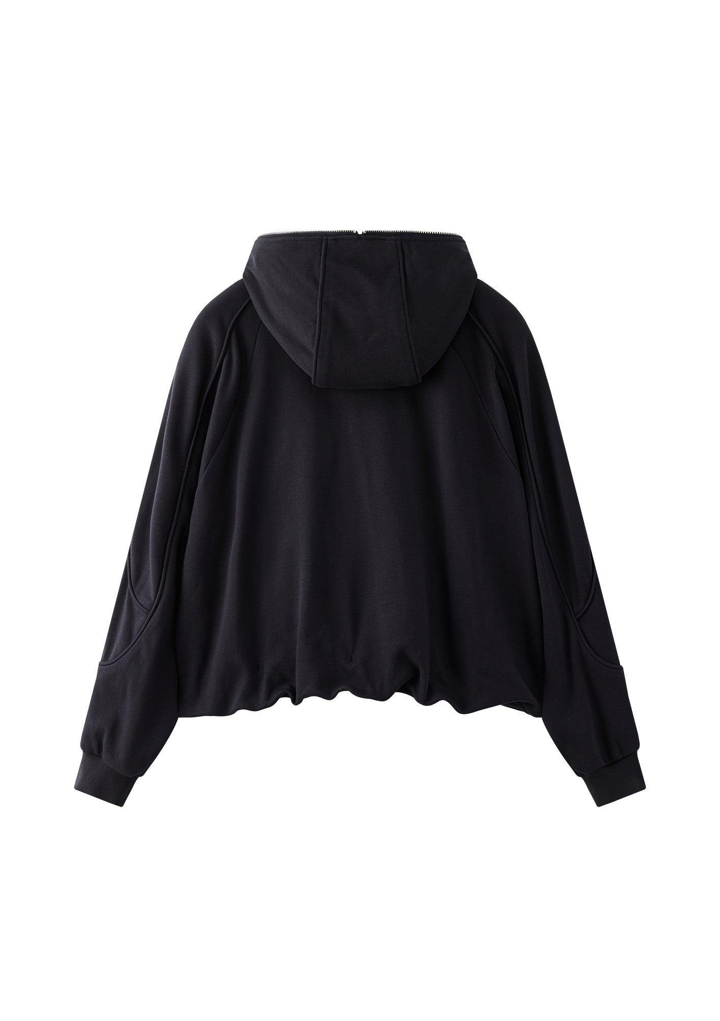 Curved Panel Drawstring-Hem Zip-Up Hoodie