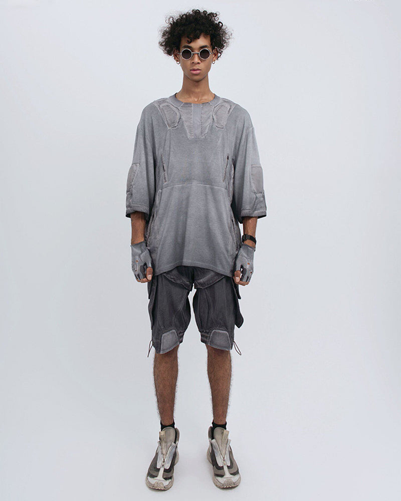 Wasteland Dirty-Dye Mesh Panel Tactical T-Shirt