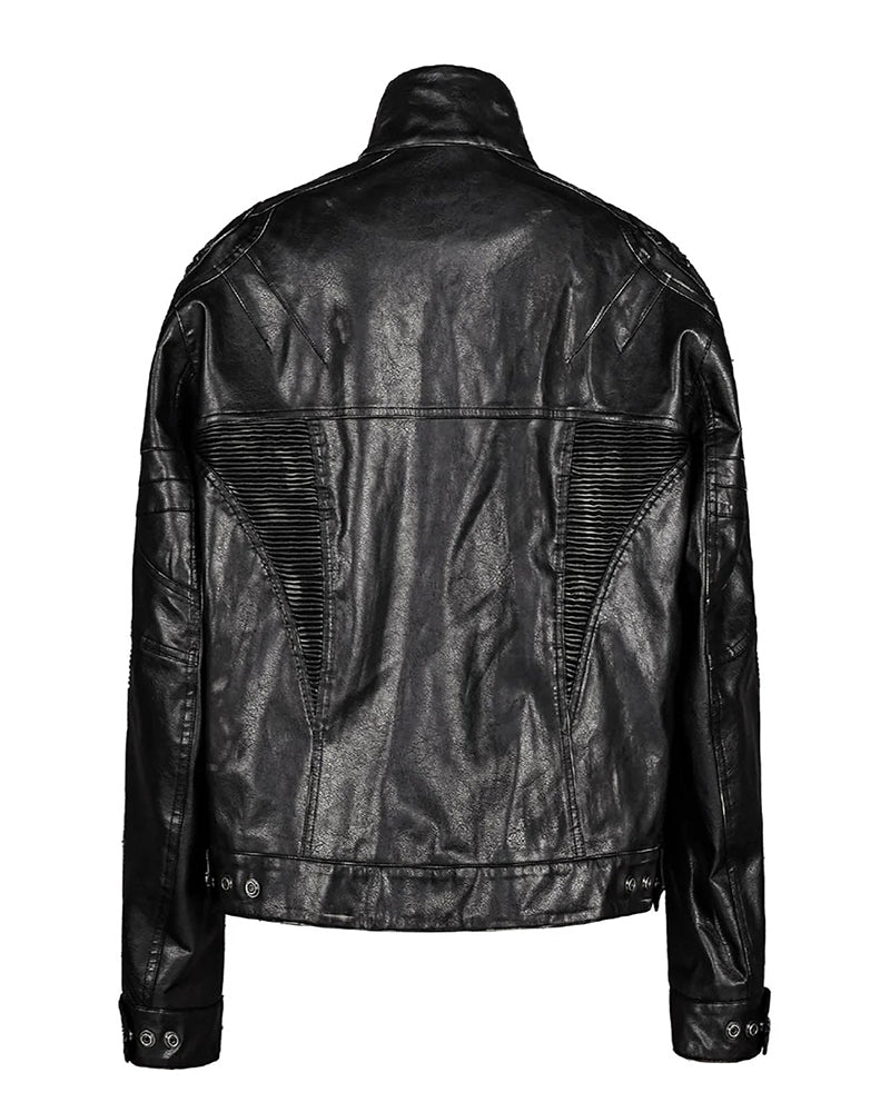 Distressed Midnight Fang Faux Leather Biker Jacket