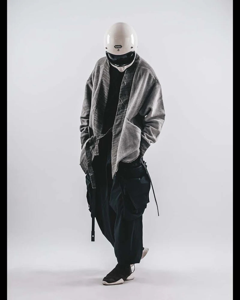 Color-Block Loose Cotton Kimono Jacket