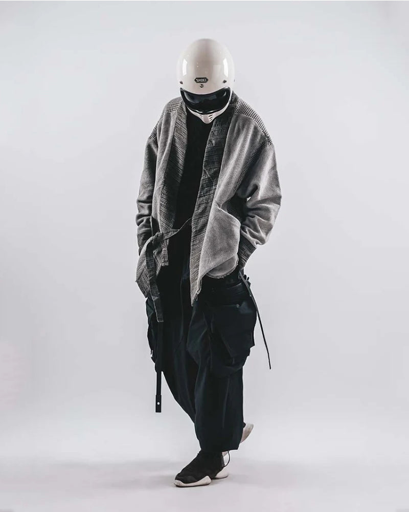 Wasteland Color-Block Loose Cotton Kimono Jacket