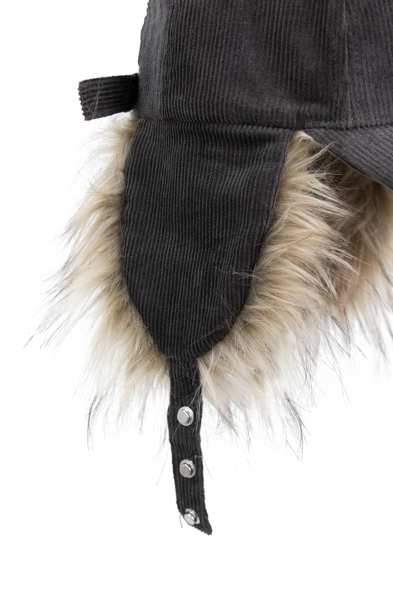 Faux-Fur Earflaps Corduroy Cap