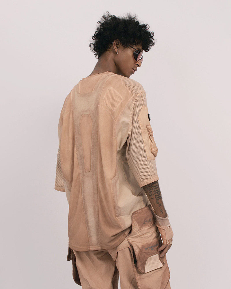 Wasteland Dirty-Dye Mesh Velcro Loose Pocket T-Shirt