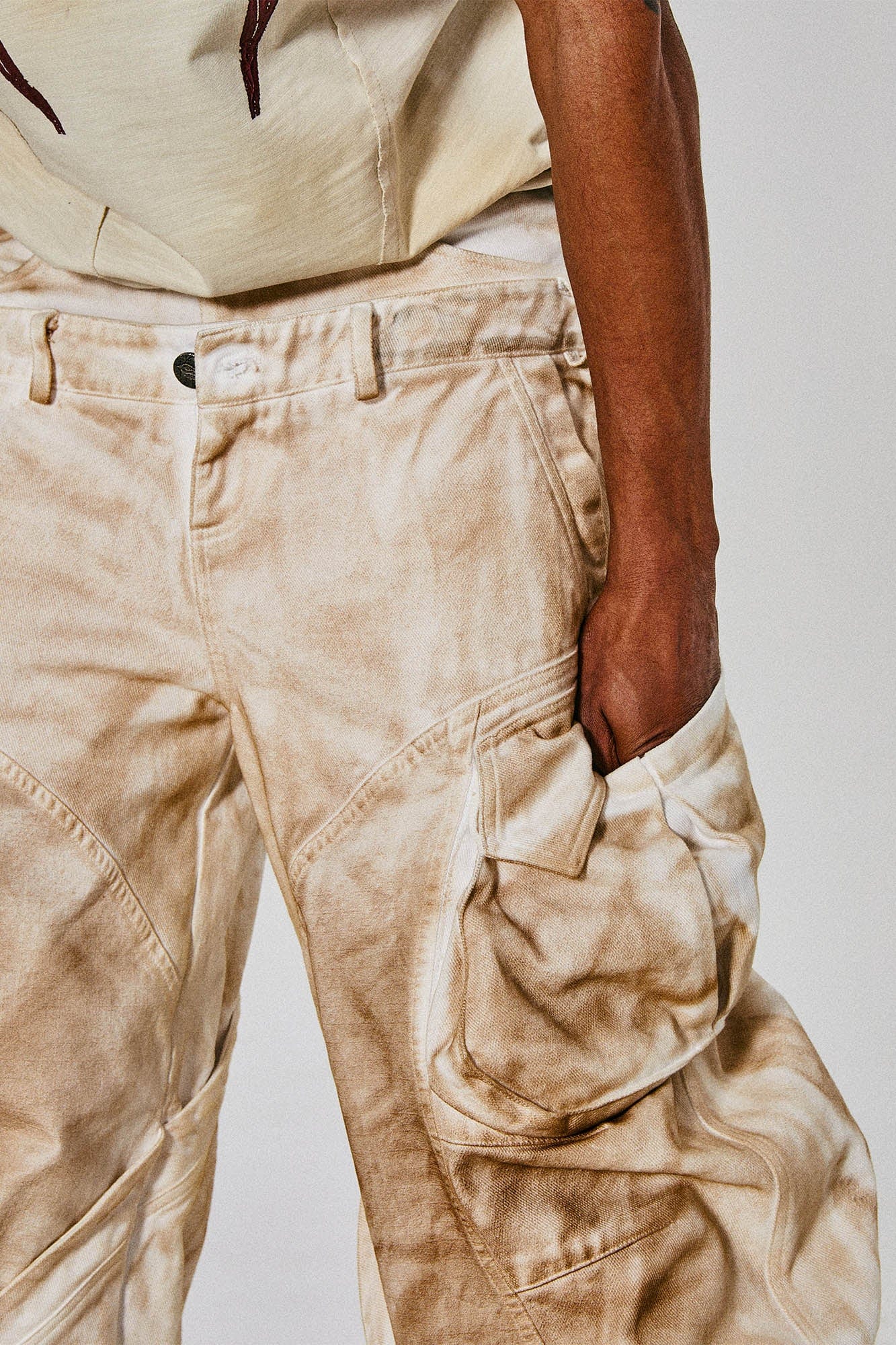 Rusted Double-Waist Multi-Pocket Curved-Leg Cargo