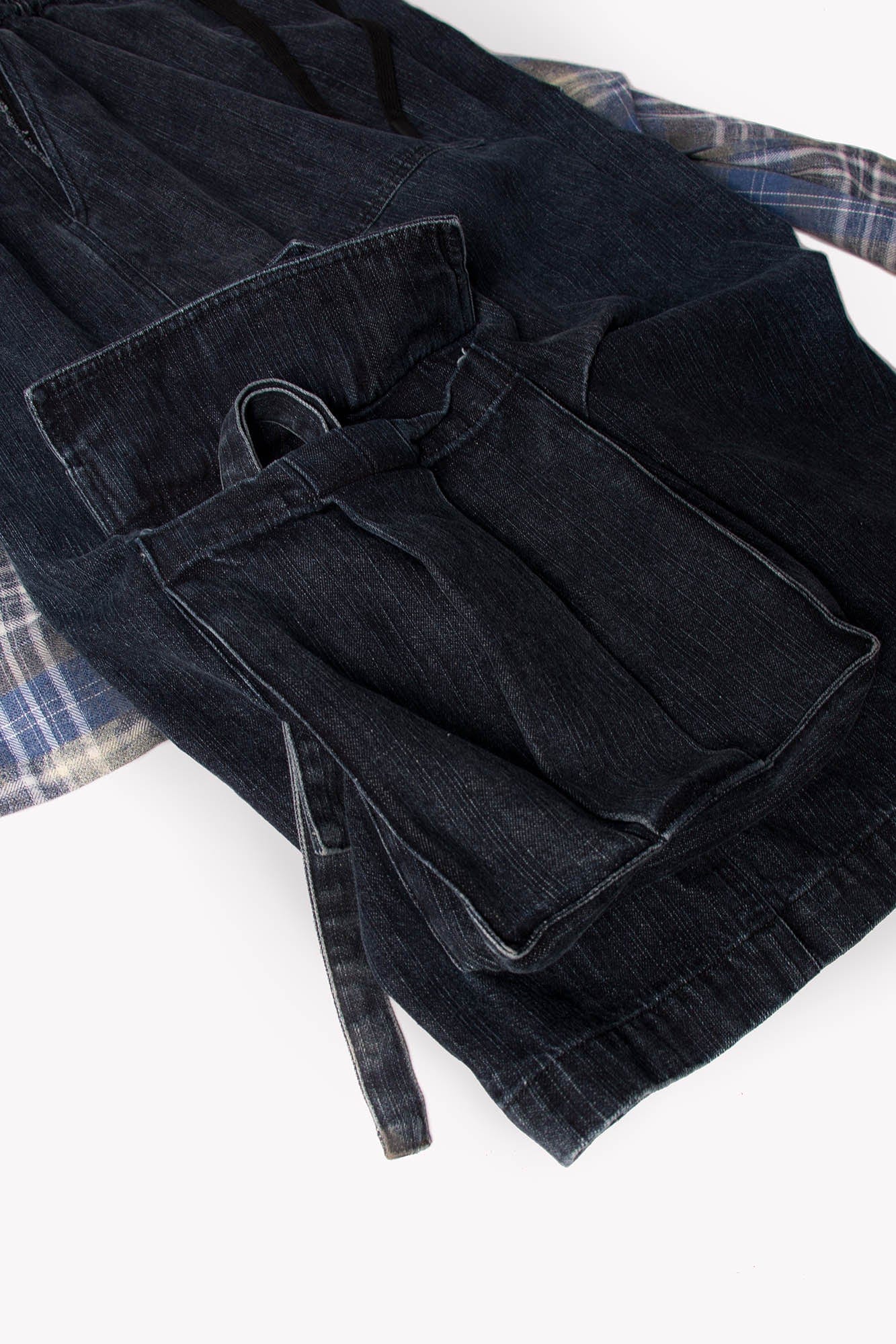 Detachable Plaid Drape Denim Shorts