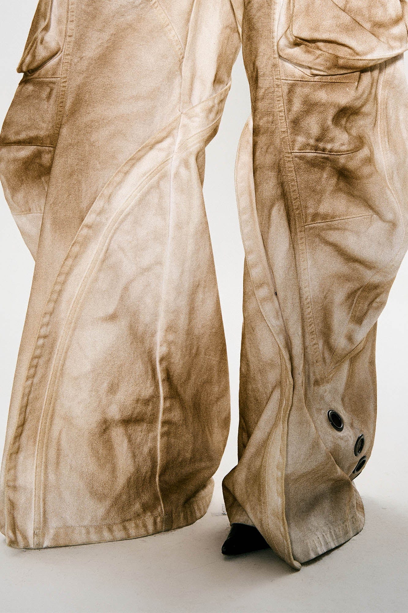 Rusted Double-Waist Multi-Pocket Curved-Leg Cargo